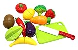 Little Treasures Kids Play Cutting Fruits and Vegies Toy Small Set Pretend Food Playset Fruit Pieces to be Sliced up with Knife and Cutting Board, Multicolored, 12 Piece