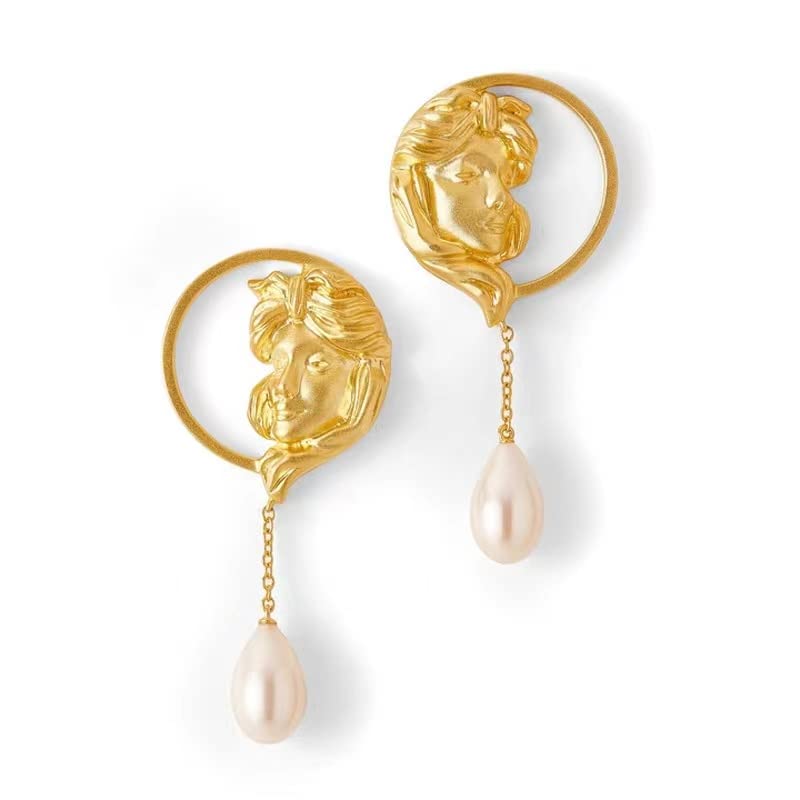 Boucle d'oreille Créoles Perle Or : pendantes plaqué or 14 carats et zircone pour femmes F