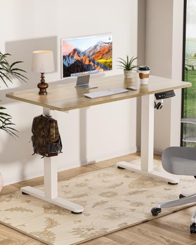 Image of Okin Standing Desk Electric Adjustable Computer Desks, Whole Piece Stand up Desk Office Gaming Home Office Memory Desks 48x24 inches Cream Pecans