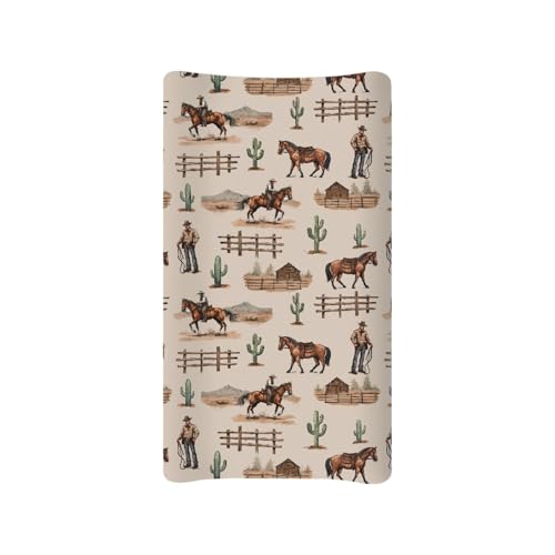 Image of Guosanchn Diaper Changing Pad Cover for Baby Boys Western Horse Changing Pad Sheets Aztec Cowboy Changing Table Cover for Girls Newborn Fit for 32"x16" Changing Table Pad Cover