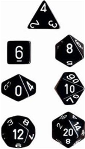 Chessex Manufacturing 25408 Opaque Black With White Polyhedral Dice Set Of 7 by Chessex Manufacturing