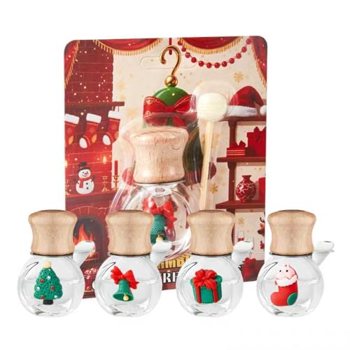 Set di Rinfrescanti d'Aria per Auto per Donne di Natale, Rinfrescante d'Aria appeso per Auto, Diffusore di Oli Essenziali, Diffusore d'Aria con Olio Profumato di Natale DE Christmas Fragrance 4pcs