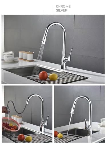 Robinet de cuisine extractible anti-projections en cuivre argenté pour mitigeur d'évier - 4