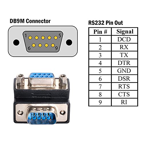 NFHK Down Angled 90 Degree RS232 D-Sub 9Pin Male Screw Type to Female Nut Type Extension Adapter, Black - Image 2