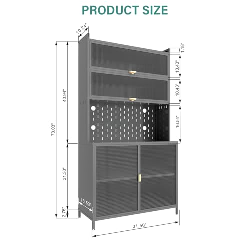 Image of Ball & Cast 73″Pantry Cabinet,Versatile Metal Storage Cabinet with Microwave Shelf,Pegboard Spacious, Adjustable Shelves Moden Kitchen Cabinet w /Anti-Tipping Safety for Kitchen,Dining Room,Grey