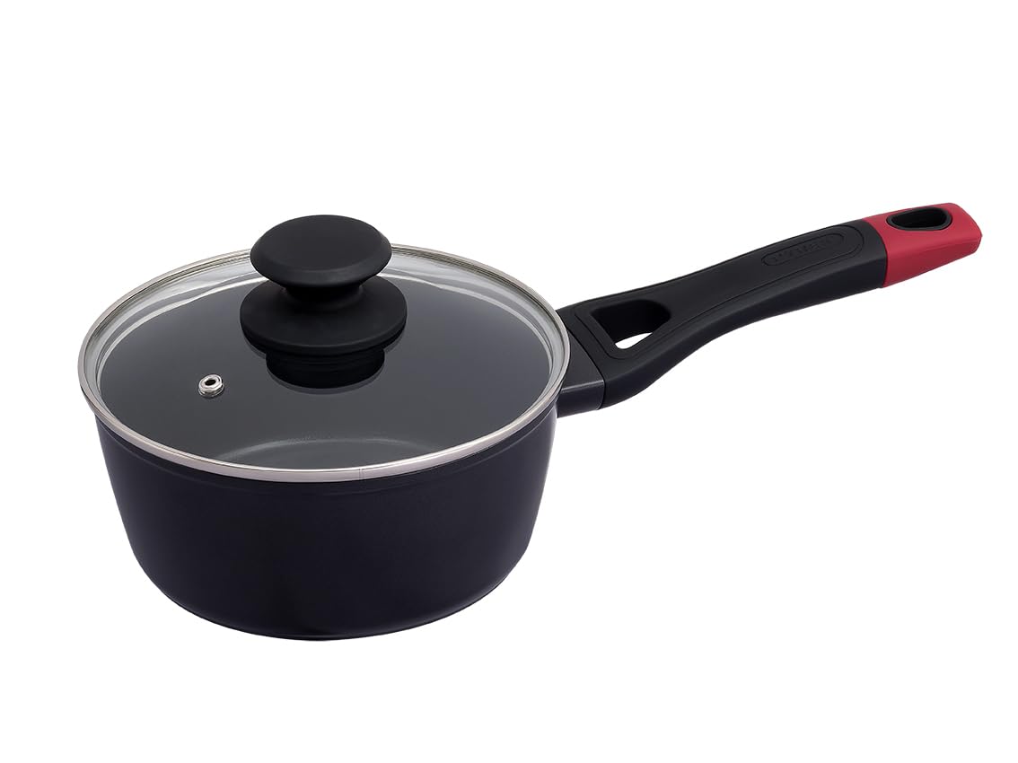 Pyrex - Optima+ Aluminium Saucepan with lid - Suitable for All Heat Sources, Including Induction - PFAS-Free Non-Stick Coating - Ultra Scratch Resistant - Dishwasher Safe - Soft Touch Handle (Ø18 cm)