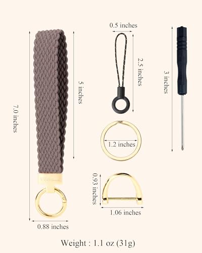 Image of WEESMILE Keychain Wristlet, Stretchy Key Chain for Car Keys with 2 Keyrings and D ring, Cute Wrist Lanyard for Women Men