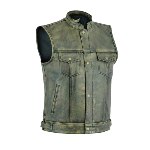 Leatherick Herren Top Grain SOA Anarchy Distressed Biker Leder Weste – Vintage Motorrad Weste (XL - EUR58)