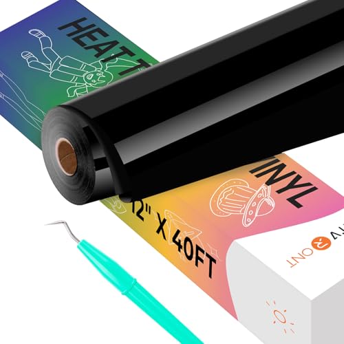 Image of HTVRONT Black HTV Heat Transfer Vinyl - 12 inch X 40FT Iron on Vinyl for All Cutting Machines, Easy to Use for Heat Vinyl Design on T Shirts
