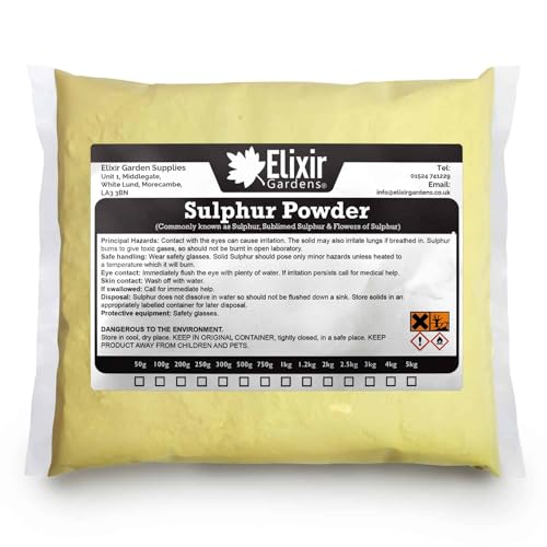 Elixir Gardens Flowers of Sulphur 99.99% Purity | Sulphur Dusting Powder & Acidic Garden Plant Fertiliser (Alkaline Soil Amendment) | 200g