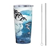 Dujiea 20oz Tumbler With Lid And Straw, Adelie Penguin Vacuum Insulated Iced Coffee Mug Reusable Travel Cup Stainless Steel Water Bottle