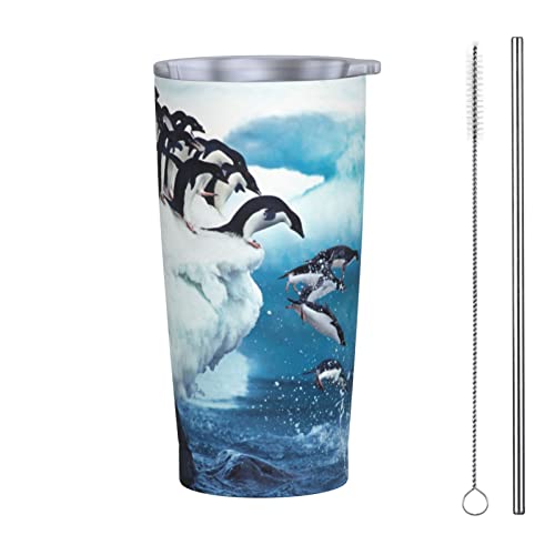 Dujiea 20oz Tumbler With Lid And Straw, Adelie Penguin Vacuum Insulated Iced Coffee Mug Reusable Travel Cup Stainless Steel Water Bottle