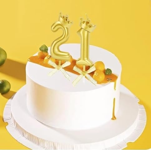 Image of Number Candles with Crown 3 inch for Birthday Parties, Wedding, Engagement, Celebrations, Theme Party Cake Decoration Gold (Numerical No 12 or 21)