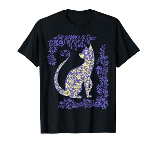 Gato de Ucrania lindo floral vintage estilo Vyshyvanka ucraniano Camiseta