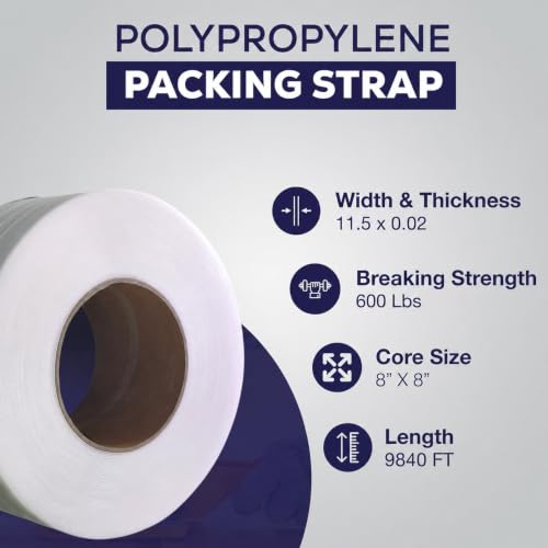 Poly Strapping Roll 1/2" x 0.035", 9842 Ft – Heavy Duty Polypropylene Packaging Strap, 1400 lbs Break Strength, Machine Grade Pallet Banding Coil with 8x8 Core for Industrial Packing | 5Seconds — view 2