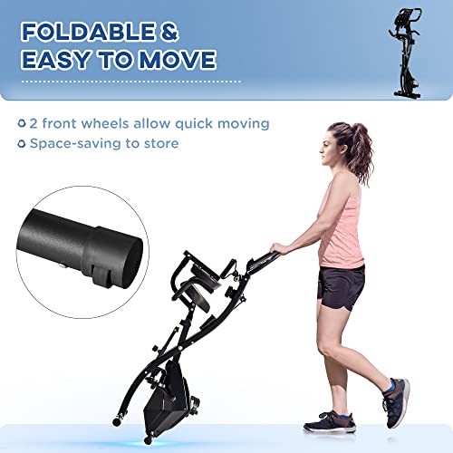 Soozier Folding Exercise Bike, 3-In-1 Recumbent Exercise Bike, Upright Workout Bike & Arm Resistance Bands, Adjustable Seat, 8-Level Magnetic Resistance, Black #TOP6