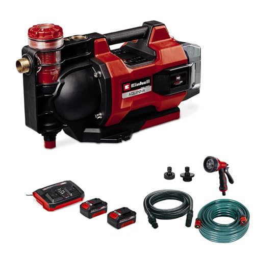 Einhell automatische Akku-Gartenpumpe AQUINNA 36/38 F LED AUTOMATIC Power X-Change (36 V, max. 3800 L/h, max. 37 m Förderhöhe, ECO/Boost, Vorfilter, inkl. 4,0 Ah Akku, Ladegerät, 5-tlg. Zubehör-Set)