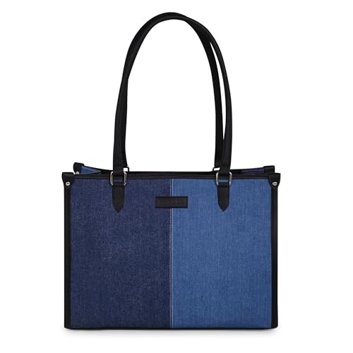 Image of Tote Bag for Women, Laptop Handbag with Adjustable & Detachable Sling Strap | Stylish Shoulder Bag for Women | Spacious Work Tote Purse (Denim Blue)