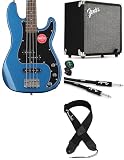 Fender Squier Affinity Series Precision Bass PJ Guitar Bundle, Lake Placid Blue – Includes Guitar, Amplifier, Instrument Cable, Strap, and Tuner – Perfect for Beginners or Pros