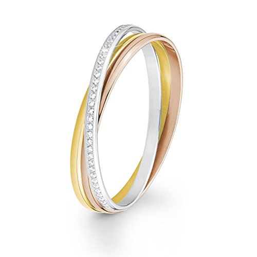 s.Oliver Damen-Armreif Tricolor IP Rose Gold Edelstahl Zirkonia weiß 6.5 cm