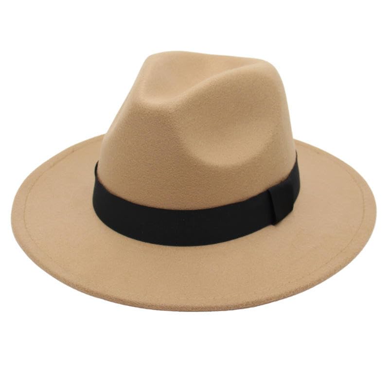 Image of Paper Wool Wide Brim Trilby Felt Jazz Fedora Hats for Women & Men