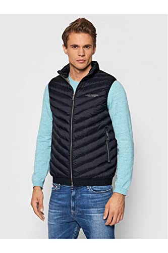 Armani Exchange A|X mens Real Down Quilted Packable Vest, Navy/Melange Grey, Large US2