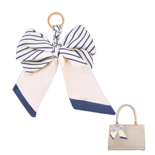 Ancnoz Blue White Striped Bow HandBag Charms for Bags Silk Bow Keychain Bags Pendant for Women Purse Charm Fashion Bowknot Car Keyring Bag Accessories Decor