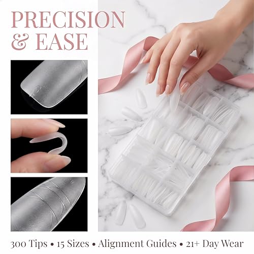Luxoraiova 330 Pièces Capsule Americaine Ongle,15 Tailles Faux Ongles, Amande Moyen Français Faux Ongles Pointues Extension Autocollants avec Valise de Rangement pour Les Studios de Manucure et Diy – vue 4