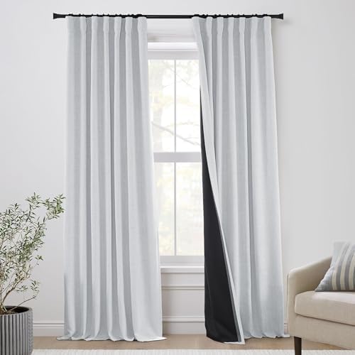 PANELSBURG Soundproof Sound Deadening Absorbing Curtains Noise Cancelling Reducing Blocking Dampening Blackout Sound Proof Curtains for Room Window 2 Layer Thick Heavy Light Grey Curtains 96 Inch Long