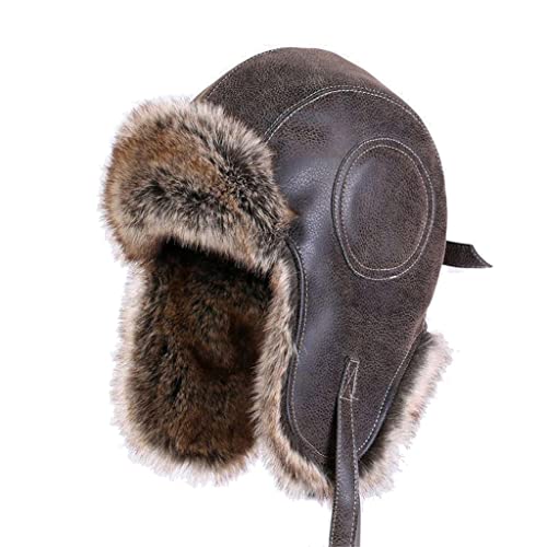 FENOKD Bomber Hats Faux Leather Men Winter Warm Plush Earflap Women's Aviator Snow Ski Caps (D XL(59Cm)?D-XL(59cm