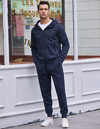 Coofandy Tracksuits For Men 2 Piece Jogging Suit Full Zip Plaid With Pocket Cool Warm Sport Outfit Cycling Climbing #TOP1