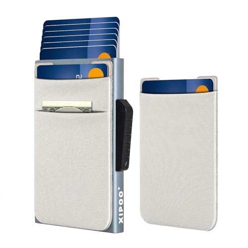 XIPOO Mens Slim Wallet with Money Pocket ，Minimalist Pop up Credit Card Wallet RFID Blocking Ultralight Small Aluminum Wallet + Cell Phone Wallet