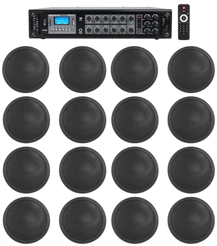 Rockville RCS180-6 Bundle: 184W 6-Zone 70V Commercial Amplifier, (16) CCL6T 6' Ceiling Speakers,...