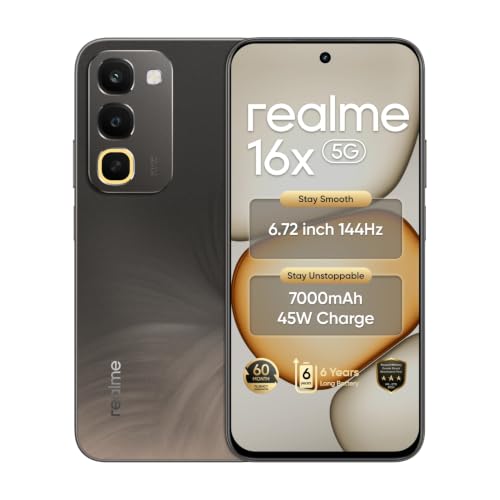 Image of realme 16X 5G Smartphone 7000mAh Titian Battery 6GB RAM 256GB ROM 6.8 inch 144Hz Display 50MP AI Main Camera, MediaTek Dimensity 6300 Chipset, 45W Fast Charge, Android 16, IP65 Brown