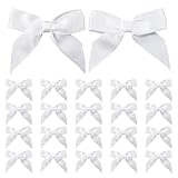 20PCS Self-Adhesive Gift Wrap Bows, White Bows for Gift Wrapping, Soft Satin Ribbon Bow, Premade Craft Bowknot for Christmas, Wedding, Birthday, Bridal Shower, Baby Shower, Party Favors Decorations