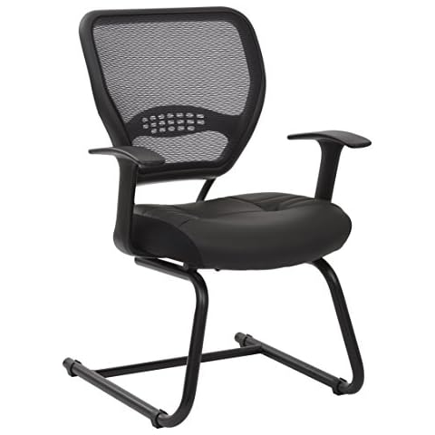 SPACE Seating Professional AirGrid Dark Back and Padded Black Eco Leather Seat, Fixed Arms and Lumbar Support Sled Base Visitors Chair Cover