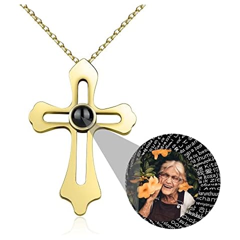 Homgeel Custom Photo Projection Necklace 925 Sterling Silver Personalised Cross Shape I Love You 100 Languages Necklace with Picture Inside Memories Jewelry for Women Gifts for Valentine's Day Cover