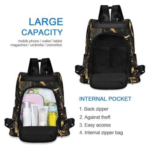 Image of ALAZA Luxury Black & Gold Marble Backpack Purse for Women Anti Theft Fashion Back Pack Shoulder Bag