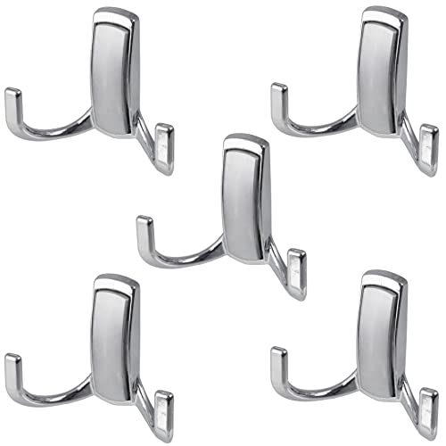 AERZETIX - C64368 - Set of 5 Double Wall Hooks 60 x 76 x 30 mm - Coat Hook/Hanger Hat Bathrobe Bathroom Shower Towel Toilet - Chrome Finish + Matt Silver