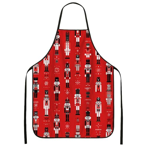 Image of Nutcracker Apron for Cooking, Festive Red Holiday Kitchen Apron, Vintage Christmas Design Washable for Baking Bbq Gardening, Red, 24x31 Inch