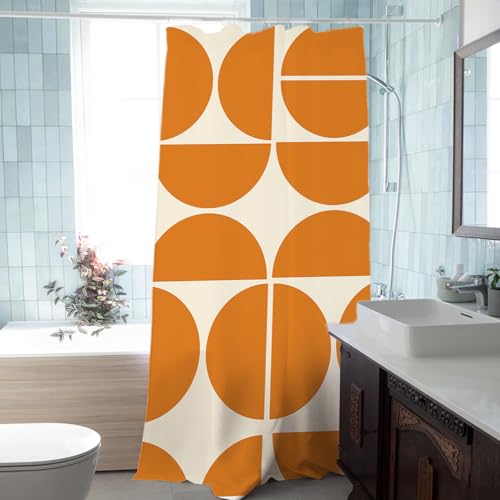 De-Mediocre Orange Shower Curtain Sets,Modern Abstract Geometric Art Bath Curtain for Bathroom,Waterproof Fabric Polyester Mid Century Curtain with 12 Hooks, 36 x 72 Inches by De-Mediocre - Used condition - Image 2