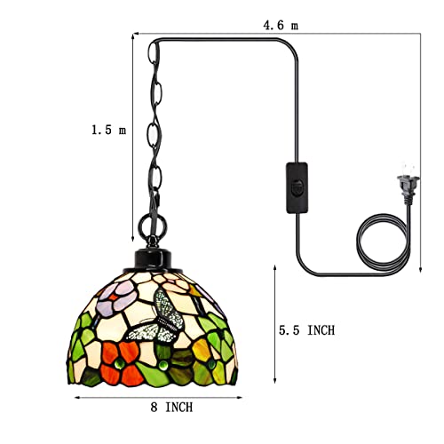 Zjart Z44D02F8 Small Tiffany Pendant Light Plug In Stained Glass Swag Lamp 8X8X181 Inch Hanging Lamp  thumb #6
