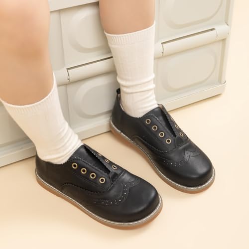 Image of Meckior Toddler Boys Girls Dress Shoes Little Kid Oxford Shoes Wedding Church Dress Shoes PU Leather Lace Up School Uniform Loafer Flats