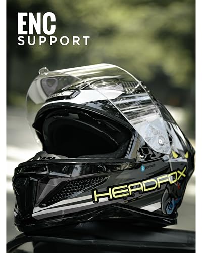Image of HEADFOX N2F Shady Full Face Bluetooth Helmet for Bike | Waterproof Smart Helmet for Men & Women | ISI Certified | Built-in Bluetooth & LED Lights | Matte & Gloss Finish
