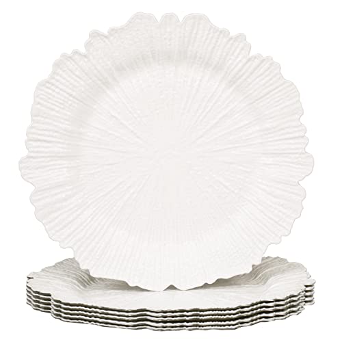 MAONAME Reef White Charger Plates, Plate Chargers for Dinner Plates, Plastic Plate chargers for Wedding Decor, Thanksgiving, Christmas, Set of 6 MAONAME Reef White Charger Plates, Plate Chargers for Dinner Plates, Plastic Plate chargers for Wedding Decor, Thanksgiving, Christmas, Set of 6