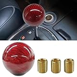 Carbon Fiber Shift Knob, Car Round Ball Gear Shifter Knobs with 3 Adapters, Universal Car Stick Shifter Lever for Most Manual Automatic Vehicles (Red)
