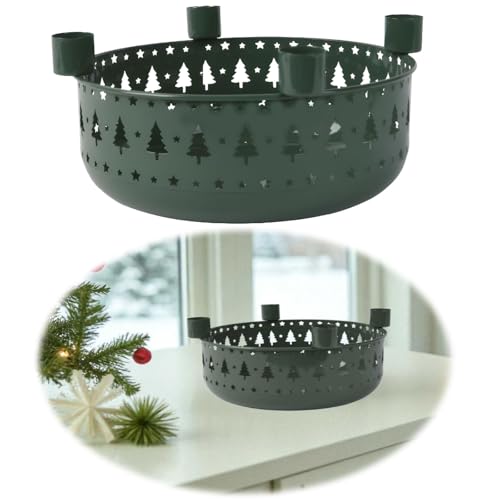 LS-LebenStil Kerzenschale Metall 23cm Rund Dunkel Grün für Stabkerzen...