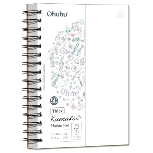 Ohuhu Double-Sided Bleedproof Marker Pad - 5.5"x8.5" Small Paper Size - 160 lb/280 gsm Heavyweight Smooth Drawing Paper - 50 Sheets/100 Pages - Spiral-Bound Sketchbook for Alcohol Markers 5.
