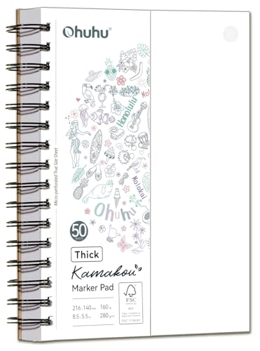 Image of Ohuhu Double-Sided Bleedproof Marker Pad 5.5 inchx8.5 inch - 160 lb /280 GSM | Heavyweight Smooth Drawing Paper - 50 Sheets /100 Pages - Spiral-Bound Sketchbook for Alcohol Markers