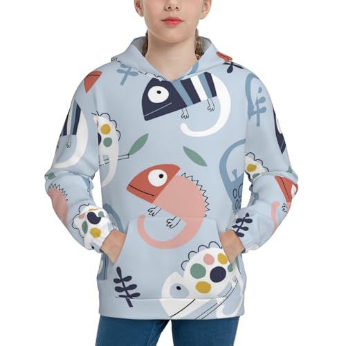 Cute Chameleons On Blue Kid Hoodies Boys Sweatshirts Girls Pullover with Pocket